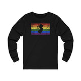 New Jersey Pride Flag Long Sleeve Tee: Rainbow LGBTQ+ State Silhouette Distressed Long Sleeve T-Shirt