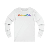 Louisiana Pride Long Sleeve Tee: Flowing Cursive Design with LGBTQ+ Gradient