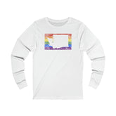 Washington Pride Flag Long Sleeve Tee: Rainbow LGBTQ+ State Silhouette Distressed Long Sleeve T-Shirt