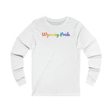 Wyoming Pride Long Sleeve Tee: Flowing Cursive Design with LGBTQ+ Gradient