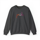 Lesbian Pride Sweater: Flowing Cursive 'Pride' in Gradient Hues