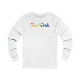 Texas Pride Long Sleeve Tee: Flowing Cursive Design with LGBTQ+ Gradient