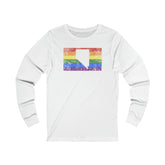 Nevada Pride Flag Long Sleeve Tee: Rainbow LGBTQ+ State Silhouette Distressed Long Sleeve T-Shirt