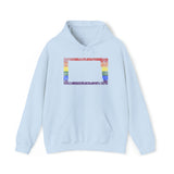 North Dakota Pride Flag Hoodie: Rainbow LGBTQ+ State Silhouette Distressed Hooded Sweatshirt