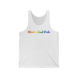 Rhode Island Pride Tank Top: Flowing Cursive Design with LGBTQ+ Gradient