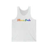 Illinois Pride Tank Top: Flowing Cursive Design with LGBTQ+ Gradient