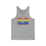 Rhode Island Pride Flag Tank: Rainbow LGBTQ+ State Silhouette Distressed Tank-Top