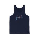 Transgender Pride Tank-Top: Flowing Cursive 'Pride' in Gradient Hues