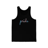 Transgender Pride Tank-Top: Flowing Cursive 'Pride' in Gradient Hues