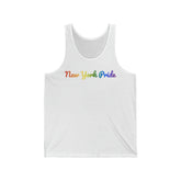 New York Pride Tank Top: Flowing Cursive Design with LGBTQ+ Gradient