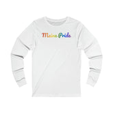 Maine Pride Long Sleeve Tee: Flowing Cursive Design with LGBTQ+ Gradient