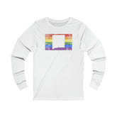New Mexico Pride Flag Long Sleeve Tee: Rainbow LGBTQ+ State Silhouette Distressed Long Sleeve T-Shirt