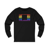New Mexico Pride Flag Long Sleeve Tee: Rainbow LGBTQ+ State Silhouette Distressed Long Sleeve T-Shirt