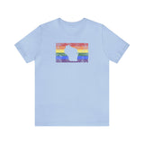 Wisconsin Pride Flag Tee: Rainbow LGBTQ+ State Silhouette Distressed Shirt