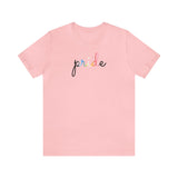 Queer Pride T-Shirt: Flowing Cursive 'Pride' in Gradient Hues