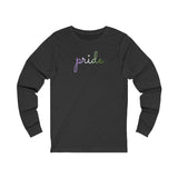 Genderqueer Pride Long Sleeve T-Shirt: Flowing Cursive 'Pride' in Gradient Hues