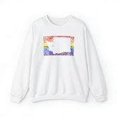 Washington Pride Flag Sweater: Rainbow LGBTQ+ State Silhouette Distressed Sweatshirt