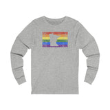 Minnesota Pride Flag Long Sleeve Tee: Rainbow LGBTQ+ State Silhouette Distressed Long Sleeve T-Shirt