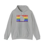 Georgia Pride Flag Hoodie: Rainbow LGBTQ+ State Silhouette Distressed Hooded Sweatshirt