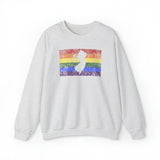 New Jersey Pride Flag Sweater: Rainbow LGBTQ+ State Silhouette Distressed Sweatshirt