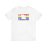 Missouri Pride Flag Tee: Rainbow LGBTQ+ State Silhouette Distressed Shirt