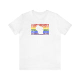 Wisconsin Pride Flag Tee: Rainbow LGBTQ+ State Silhouette Distressed Shirt