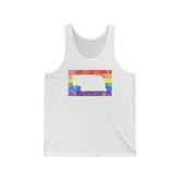 Nebraska Pride Flag Tank: Rainbow LGBTQ+ State Silhouette Distressed Tank-Top
