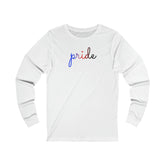 Polyamory Pride Long Sleeve T-Shirt: Flowing Cursive 'Pride' in Gradient Hues