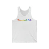 Massachusetts Pride Tank Top: Flowing Cursive Design with LGBTQ+ Gradient