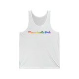 Massachusetts Pride Tank Top: Flowing Cursive Design with LGBTQ+ Gradient
