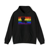 Louisiana Pride Flag Hoodie: Rainbow LGBTQ+ State Silhouette Distressed Hooded Sweatshirt