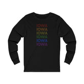 Iowa LGBTQ+ Pride Flag, Faded Black Long Sleeve Tee