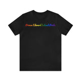 Prince Edward Island Pride T-Shirt: Flowing Cursive Design with LGBTQ+ Gradient