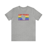 Wisconsin Pride Flag Tee: Rainbow LGBTQ+ State Silhouette Distressed Shirt