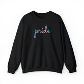 Transgender Pride Sweater: Flowing Cursive 'Pride' in Gradient Hues