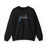 Transgender Pride Sweater: Flowing Cursive 'Pride' in Gradient Hues