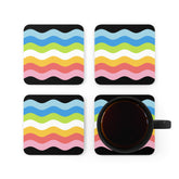 Queer Pride Flag Coaster Set: 4 Corkwood Ripple Drink Coasters