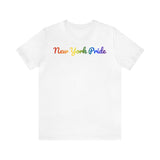 New York Pride T-Shirt: Flowing Cursive Design with LGBTQ+ Gradient