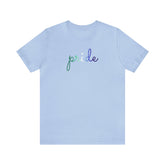 Gay Pride T-Shirt: Flowing Cursive 'Pride' in Gradient Hues