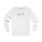 Polysexual Pride Long Sleeve T-Shirt: Flowing Cursive 'Pride' in Gradient Hues
