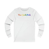 New York Pride Long Sleeve Tee: Flowing Cursive Design with LGBTQ+ Gradient