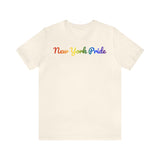 New York Pride T-Shirt: Flowing Cursive Design with LGBTQ+ Gradient
