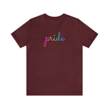 Polysexual Pride T-Shirt: Flowing Cursive 'Pride' in Gradient Hues