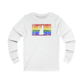 New Hampshire Pride Flag Long Sleeve Tee: Rainbow LGBTQ+ State Silhouette Distressed Long Sleeve T-Shirt