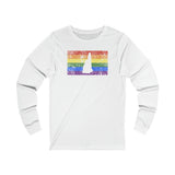 New Hampshire Pride Flag Long Sleeve Tee: Rainbow LGBTQ+ State Silhouette Distressed Long Sleeve T-Shirt