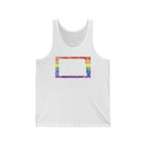 North Dakota Pride Flag Tank: Rainbow LGBTQ+ State Silhouette Distressed Tank-Top