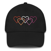 Lesbian Pride Hat: Interlaced Heart Outlines Embroidered Cap
