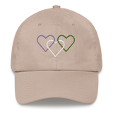Genderqueer Pride Hat: Interlaced Heart Outlines Embroidered Cap