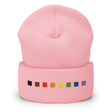 Embroidered Philly Pride Beanie: Pride Flag Horizontal Square Design