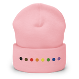 Embroidered Philly Pride Beanie: Pride Flag Horizontal Circle Design